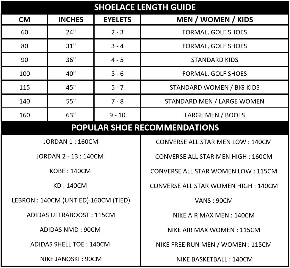 SIZE GUIDE KipzKapz Shoelace