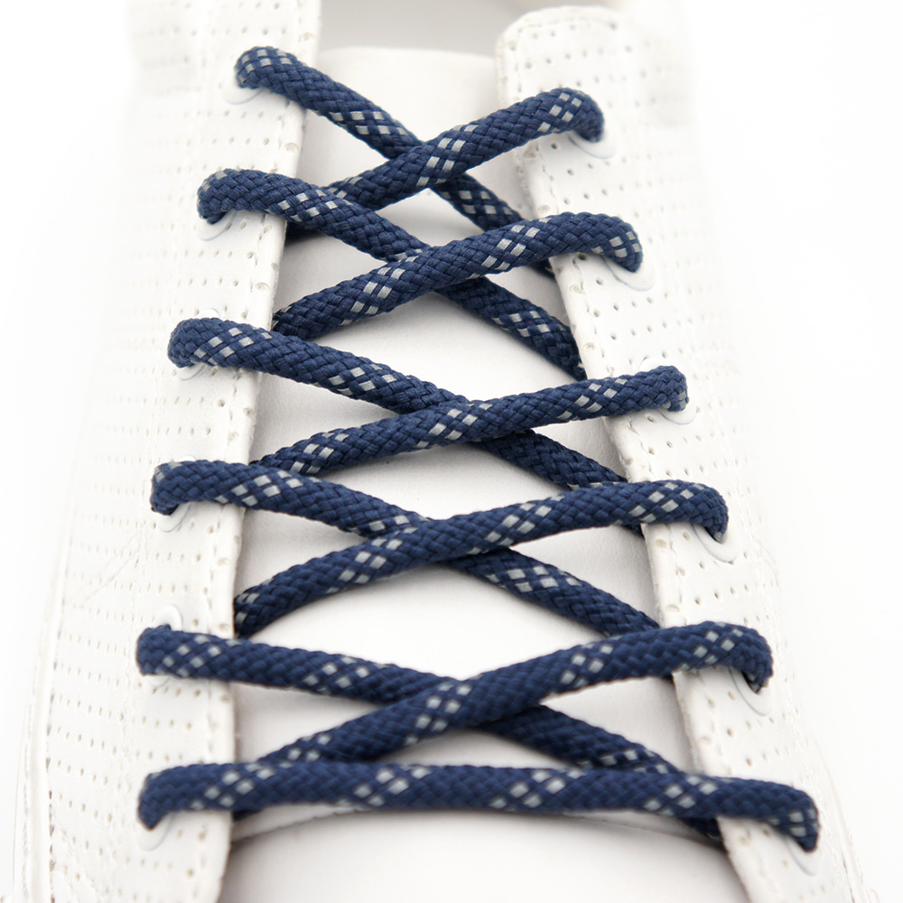 XS52 – Round Reflective 4mm – Navy Reflective Stripes | KipzKapz Shoelace